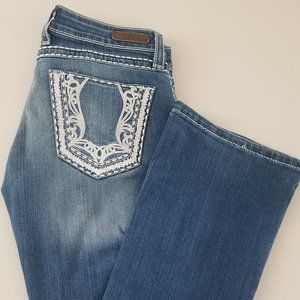 Wrangler Rock 47 Cotton Denim Jeans 26x34 Boot Cut Low Rise Cowgirl Pants